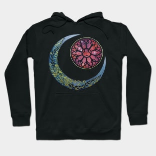 Watercolor Halloween Moon and Gothic Rose Hoodie